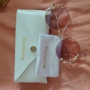 NWOT Bullabulling rose colored glasses. Rose gold frames diamond/pearl studs